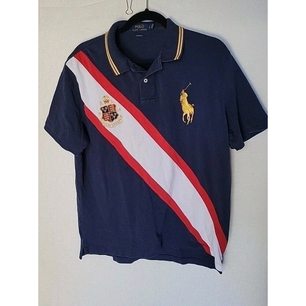 Polo Ralph Lauren Shirt Mens Large Big Pony Crest Custom Slim Fit Red White Blue